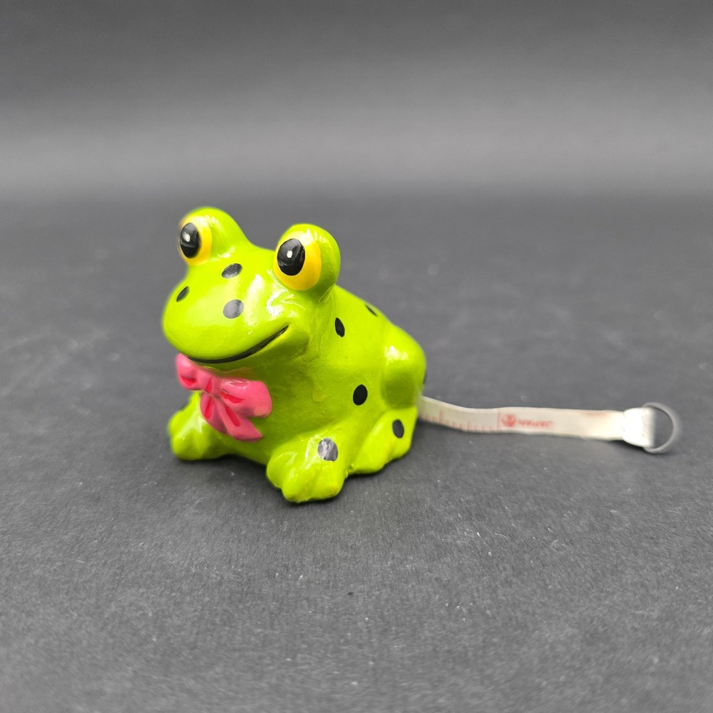 Vintage Lorrie Design Frog Tape Measure Ceramic Green Polka Dot Japan Tool